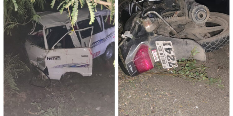 मारुती ओमनी व मोटारसायकलच्या भीषण अपघातात दोघे जागीच ठार तर सहा जखमी !