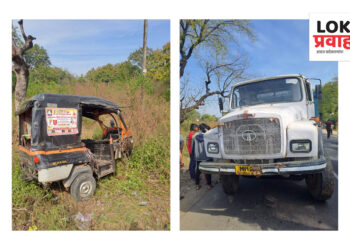 ओव्हरटेकच्या नादात टिप्परची रिक्षाला जोरदार धडक !!