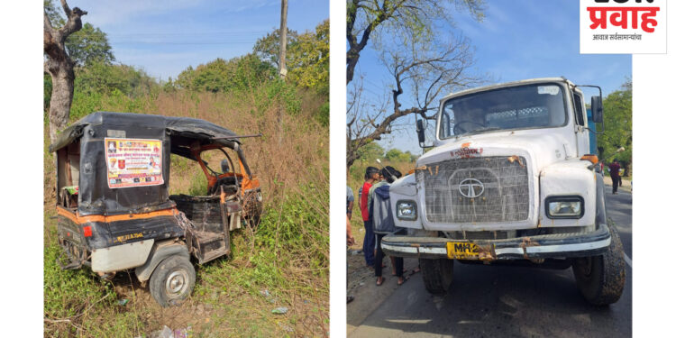 ओव्हरटेकच्या नादात टिप्परची रिक्षाला जोरदार धडक !!