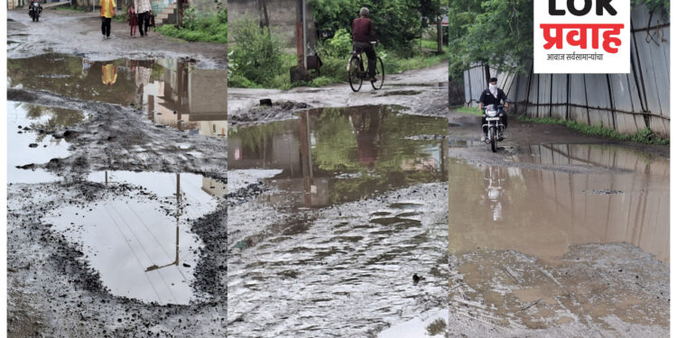 रस्त्यात खड्डे, खड्यात पाणी नागरिकांचे हाल व नगरपालिका प्रशासनाचे दुर्लक्ष